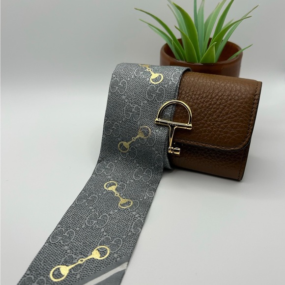 GUCCI GG AND HORSEBIT PRINT RIBBON || NB Gold Twill Reseda - Picture 4 of 10